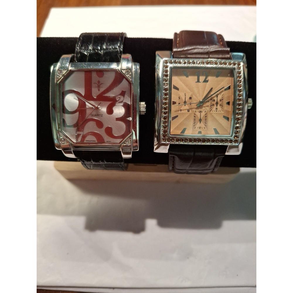 Two Unbranded Womens Watches. Silvertone, Brown And Black Bands. New Batteries.